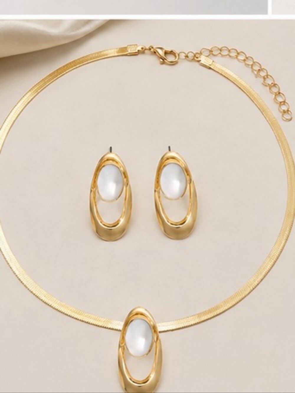 Gold Pearl Accent Necklace & Earring Set - Women Jewelry